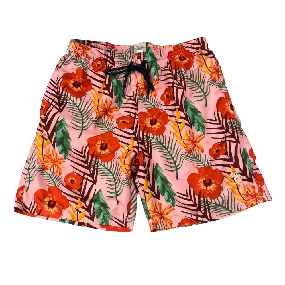 US Polo Assn Swim Shorts Mens Size Large (32-36 Fit) Pink Tropical/Floral, Lined